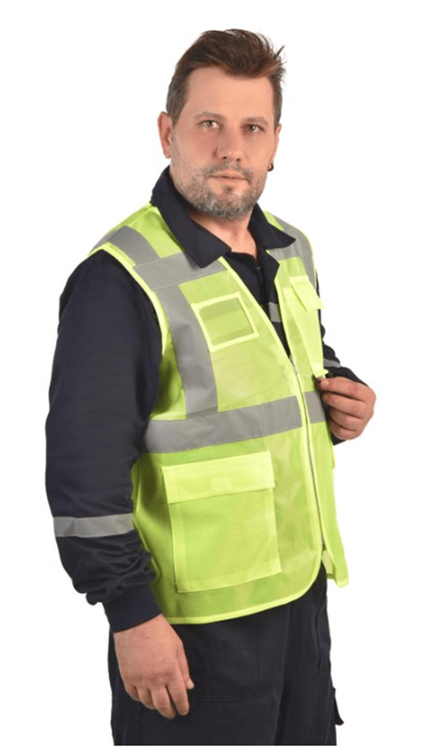Mühendis Tip Reflektörlü Cepli İkaz Yeleği